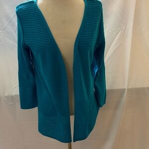 Christopher & Banks Teal Ribbed Open Cardigan